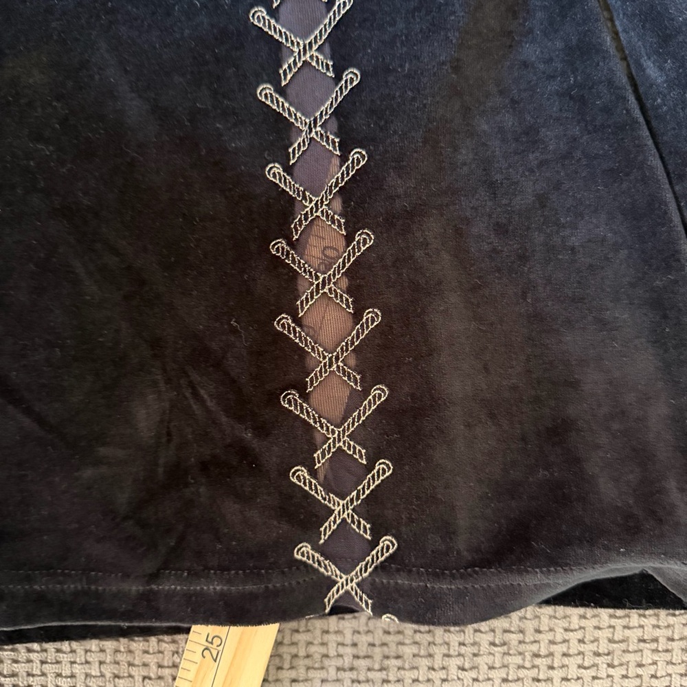 Mugler Vintage Black Velvet Top M Shirt Faux Corset Long Sleeve Goth Whimsigoth - Picture 11 of 13
